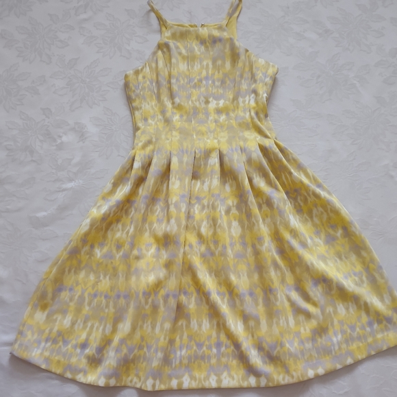 Calvin Klein halter yellow Printed fit & flare cocktail dress With Pockets - Picture 2 of 9